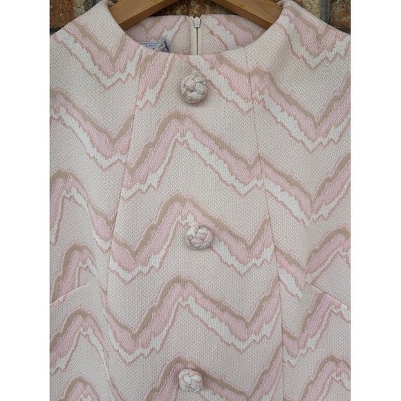 Vintage Lampl Pink Chevron Mod Shift Dress Short Sleeve Mock Neck 60s Retro - Picture 4 of 7